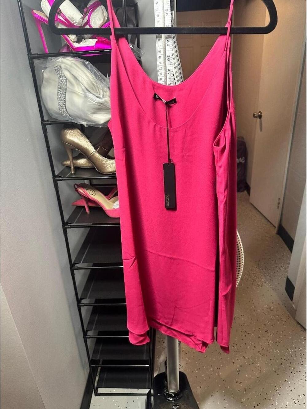 Krisa Pink Mini Dress Size M Spaghetti Strap Flowy Slip Dress NWT - Picture 2 of 3